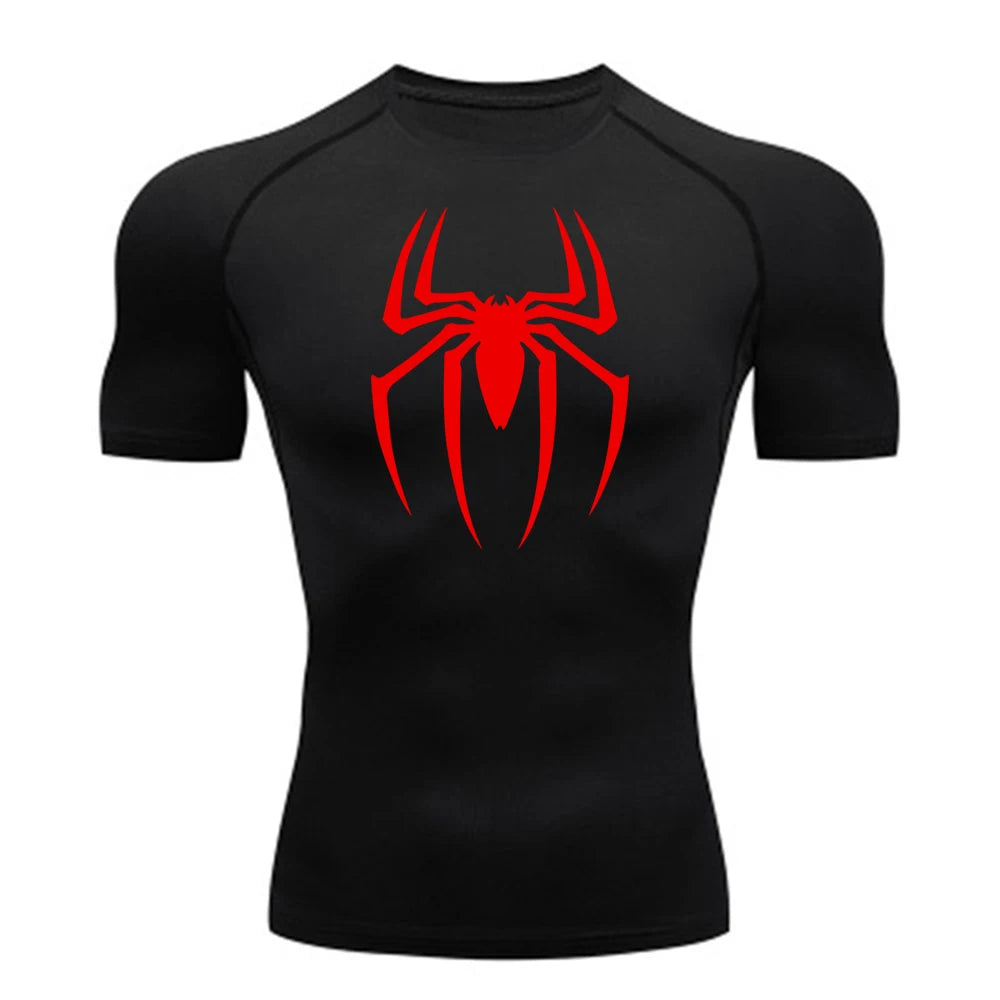 2024 Mens Spider Print Compression Shirt Quick Dry Breathable Gym Running Jersey Short Sleeve