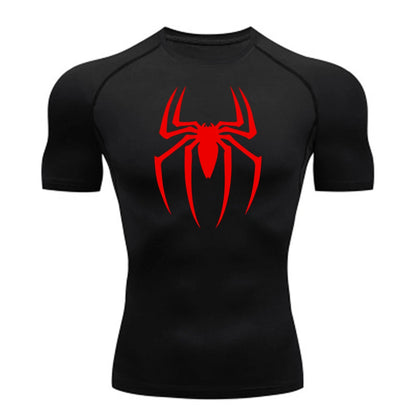 2024 Mens Spider Print Compression Shirt Quick Dry Breathable Gym Running Jersey Short Sleeve