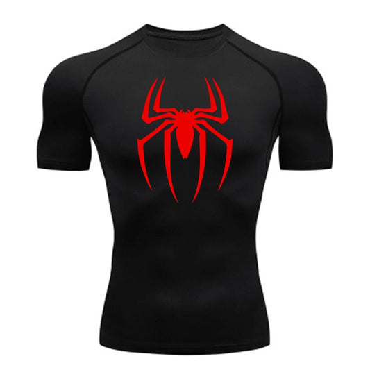 2024 Mens Spider Print Compression Shirt Quick Dry Breathable Gym Running Jersey Short Sleeve