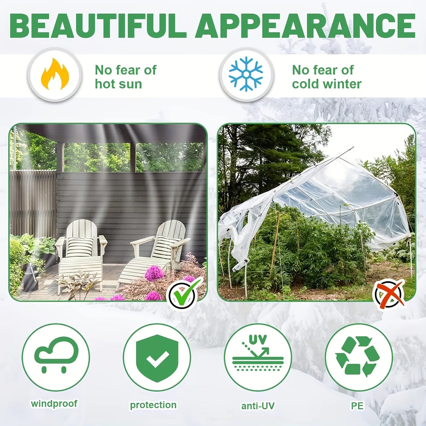 Transparent Waterproof Cloth with Gasket for Outdoor Protection Gardens Porches Chicken Coops and Camping Shade Sail Enclosure Net