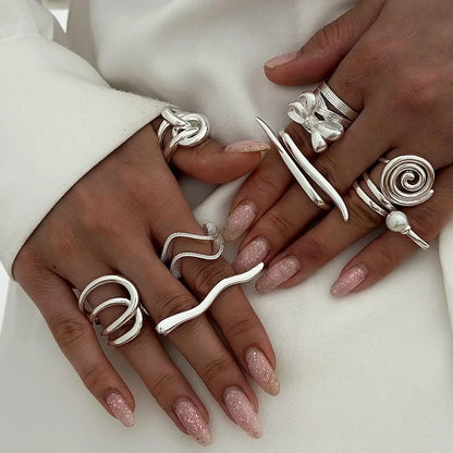 Youthway Minimalist Geometric Double Finger Ring Set 18K Gold Plated