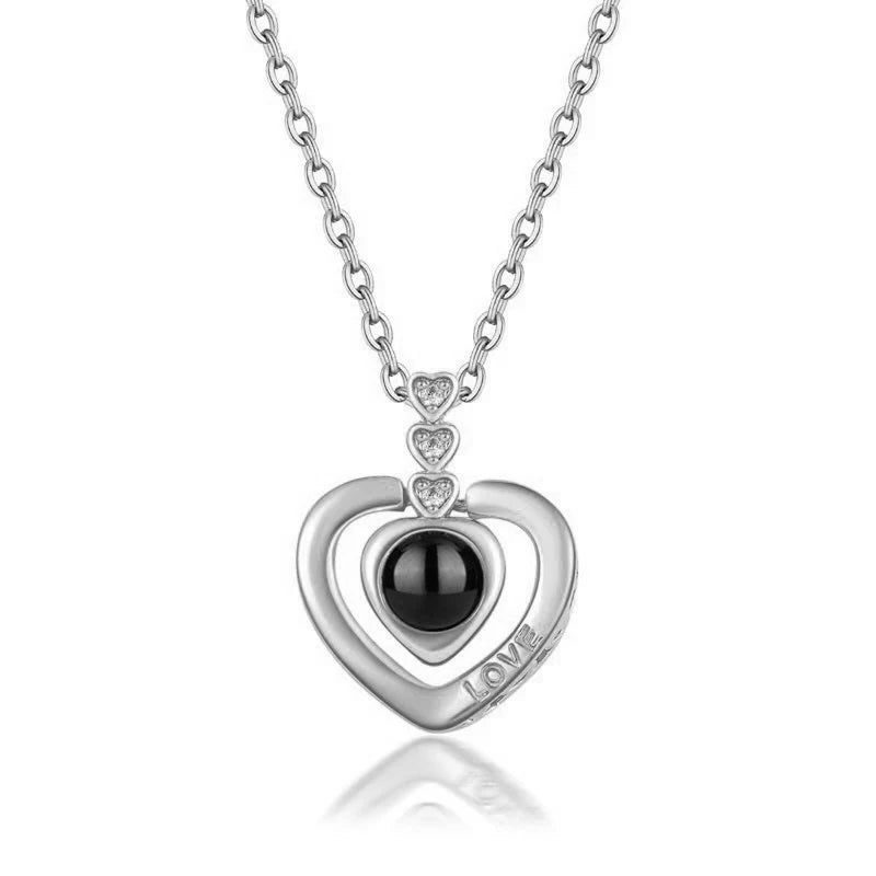 Custom Photo Projection Necklace Copper Pendant with Titanium Steel Chain for Women Silvery-05 45cm