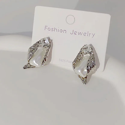 Irregular Zircon Pearl Earrings for Women with Special-Shaped Korean Design