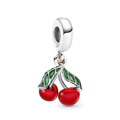 925 Silver Strawberry Cherry Durian DIY Dangle Beads
