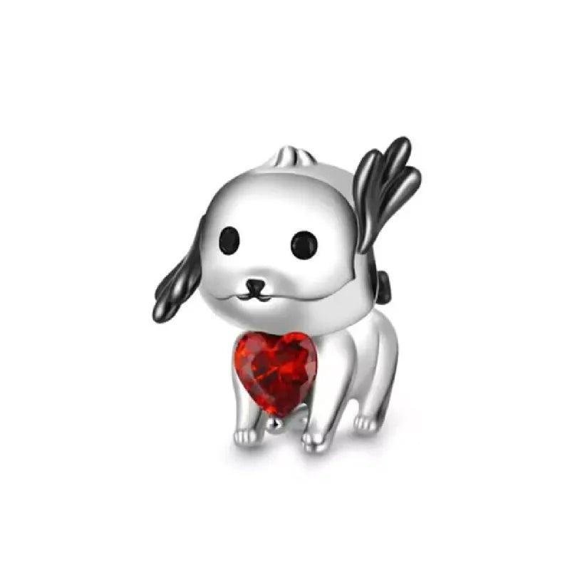 Sterling Silver Paw Print and Bone Charm Bead for Pet Bracelet Jewelry B4303