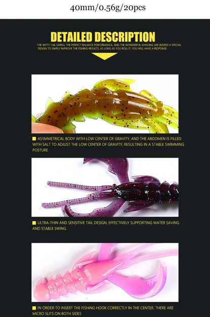 65mm 10pcs Lobster Soft Lure Bionic Shrimp Fishing Bait D