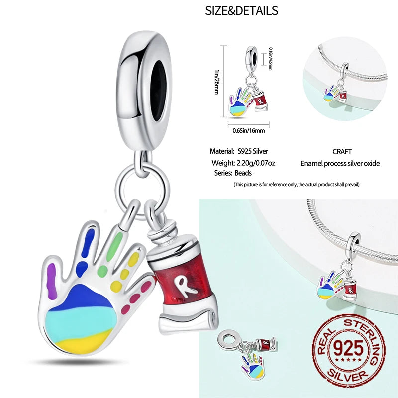 Elegant 925 Sterling Silver School Charm Beads for DIY Bracelet Jewelry