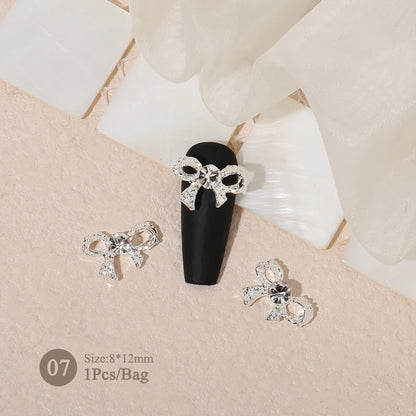 Elegant Gold Silver Metal Bowknot Nail Charm 3D Rhinestone Decor for DIY Manicure Art