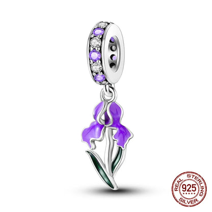 Elegant Sterling Silver Purple Flower Beads for DIY Jewelry and Charm Bracelets