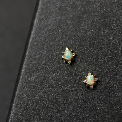Vintage 925 Sterling Silver Opal Stud Earrings for Women Birthday Party Gift