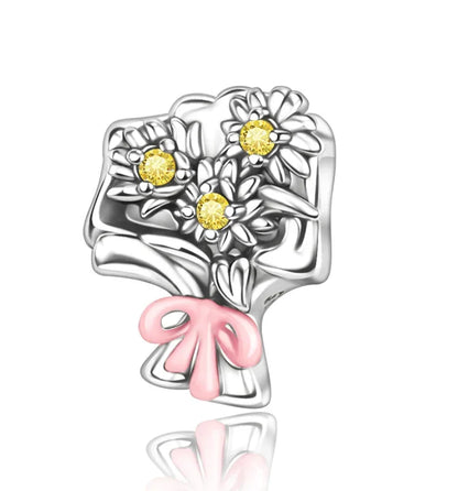 925 Sterling Silver Colorful Flower Charms with Zircon Roses Tulips and Daisies for DIY Necklace and Bracelet Jewelry Gifts