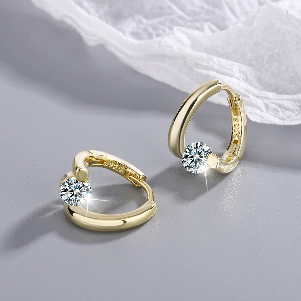 Elegant 925 Sterling Silver Zircon Stud Earrings for Women's Wedding and Engagement