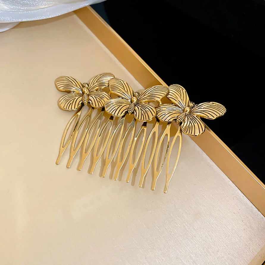 Butterfly Hair Combs - Gold Metal Hairpins for Women - Elegant Bride Accessories Antique gold