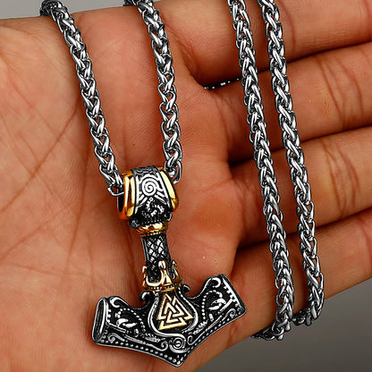 Nordic Viking Mjolnir Rune Necklace Stainless Steel Amulet Pendant for Men