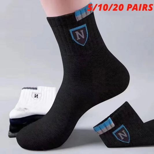 5/10/20 Pairs Men's Medium Length Socks With Letter Pattern