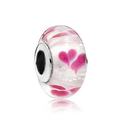 Romantic 925 Sterling Silver Pink Lipstick Heart Bow Rose Flower Zircon Charm Bead for DIY Bracelet Jewelry Gift