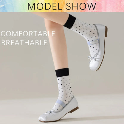 3 Pairs Women Airy Polka Dot Socks Odor Free Stretch
