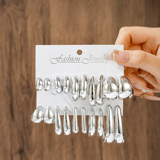 10 Piece Irregular Shaped Lightweight Women's Earring Set C Shaped and Teardrop Perfect for Daily Wear and Parties