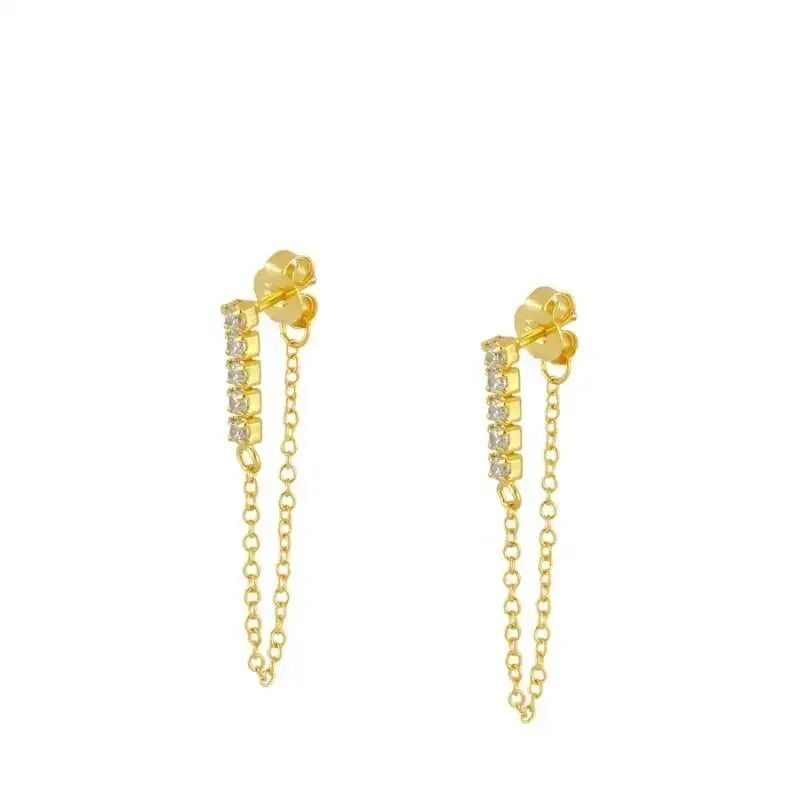 Crmya Gold Plated Women's Earrings Set with Vintage CZ Zircon Drop and Stud Hoops