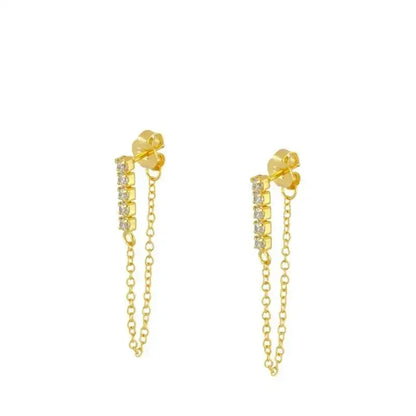 Crmya Gold Plated Women's Earrings Set with Vintage CZ Zircon Drop and Stud Hoops