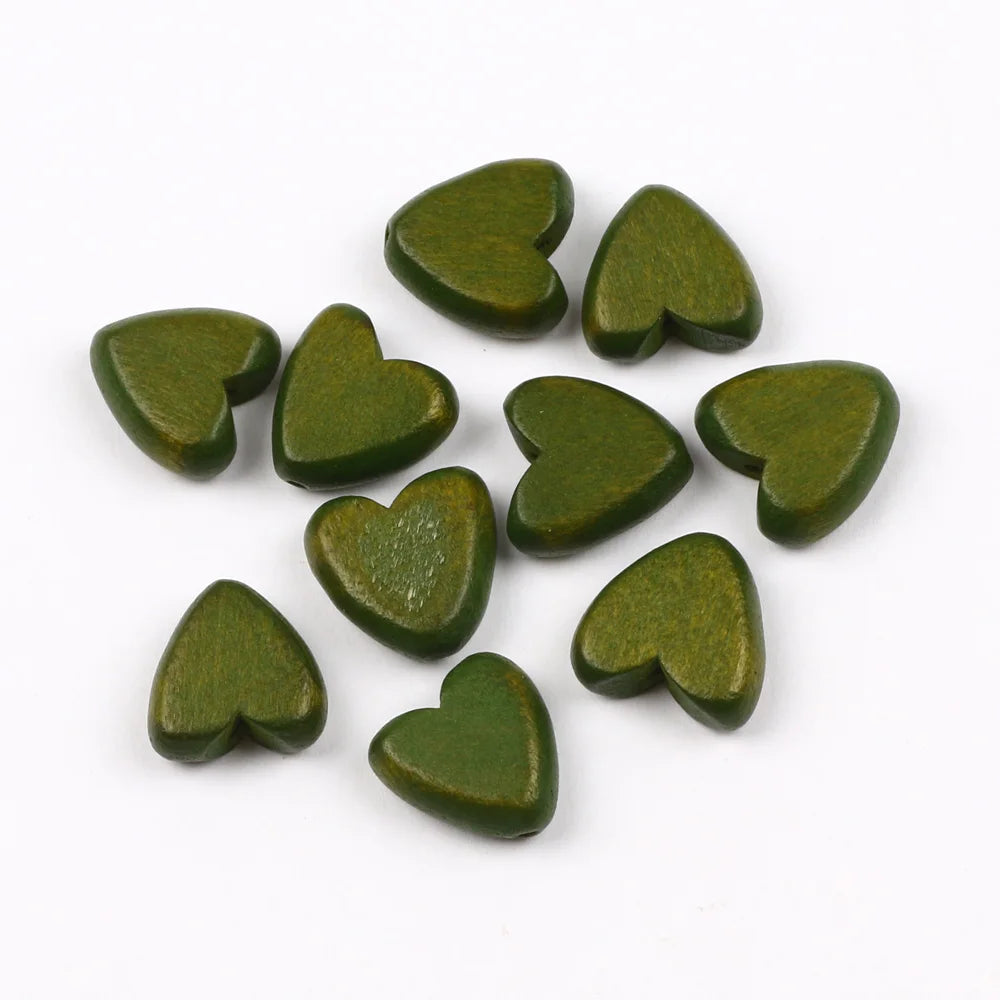 Multicolor Natural Wood Heart Shape Beads Set for DIY Jewelry and Bracelet Making