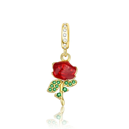 925 Sterling Silver Colorful Flower Charms with Zircon Roses Tulips and Daisies for DIY Necklace and Bracelet Jewelry Gifts