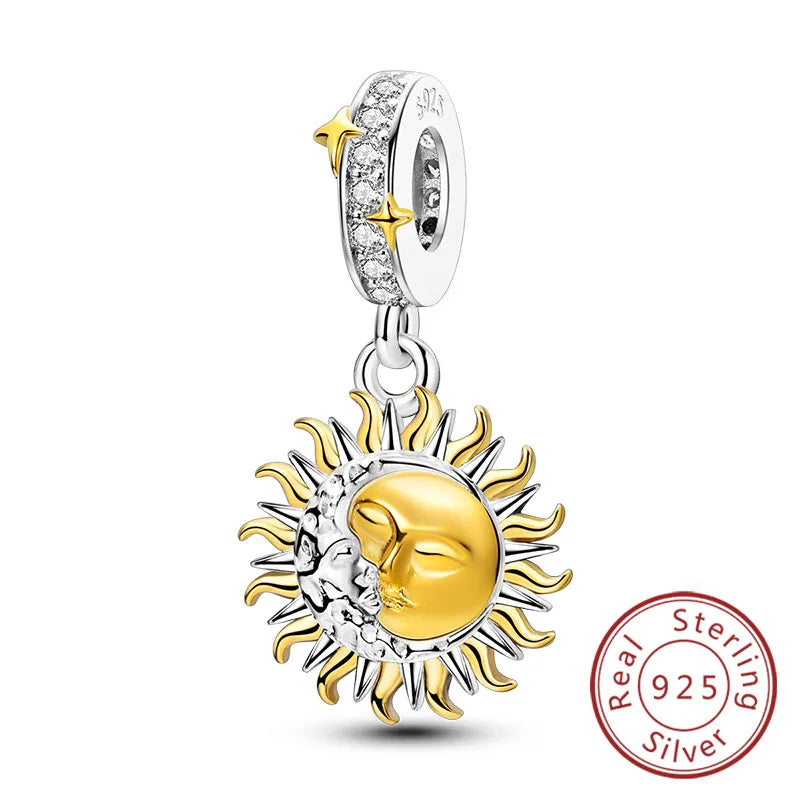 925 Sterling Silver Owl Bow Zircon Charm Beads Pendant