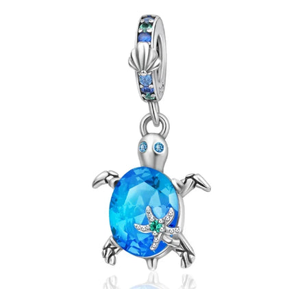 Summer Murano Glass Sea Turtle Dangle Charm Colorful Crystal Zircon Pendant 925 Sterling Silver Fine Jewelry for Original Bracelets