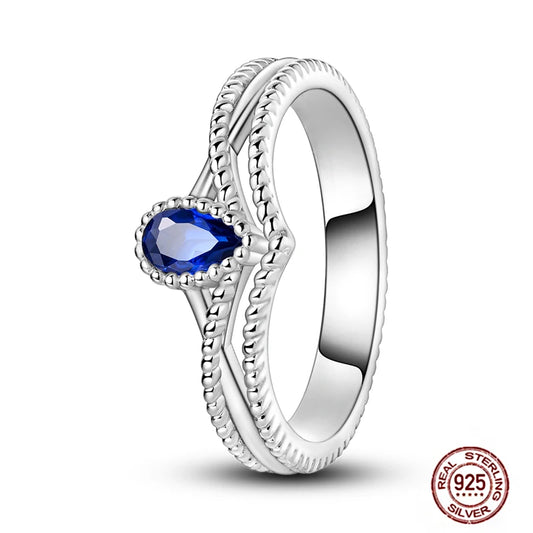 Hot Blue Zircon Ring for Women in 925 Sterling Silver Sparkling Star and Moon Design Wedding Jewelry LLTR208