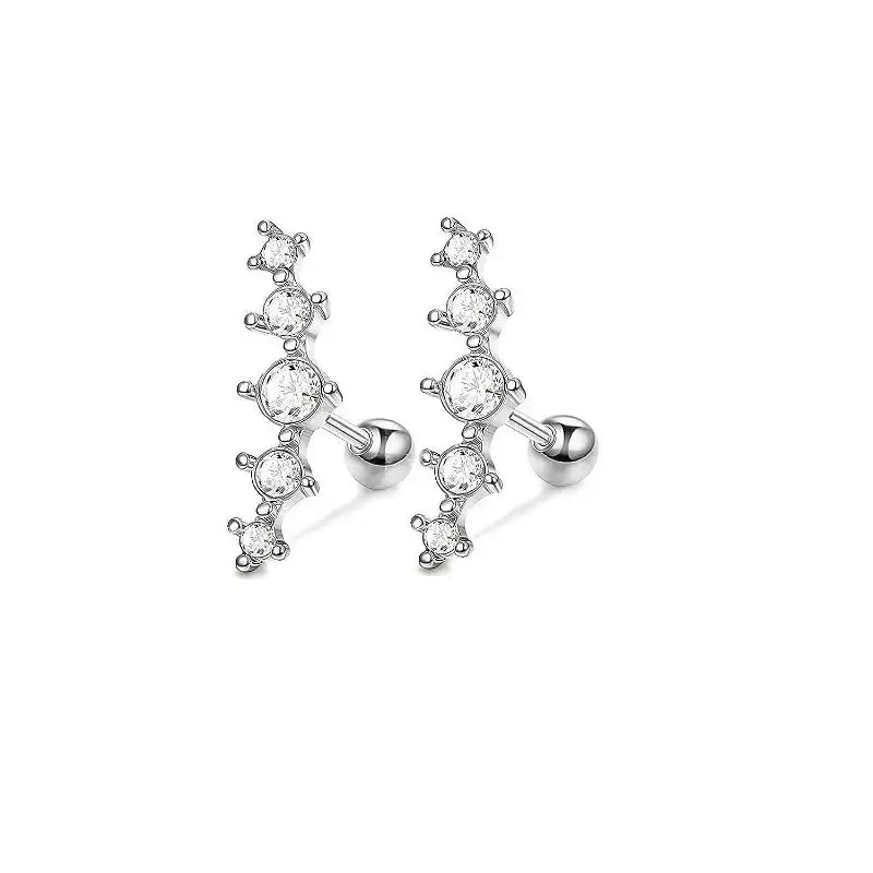 Silver Hypoallergenic Stainless Steel Cartilage Earrings Set - 2/16 Pcs D4-1Pair-5 CZ 16G-1.2mm