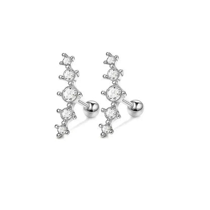 Silver Hypoallergenic Stainless Steel Cartilage Earrings Set - 2/16 Pcs D4-1Pair-5 CZ 16G-1.2mm