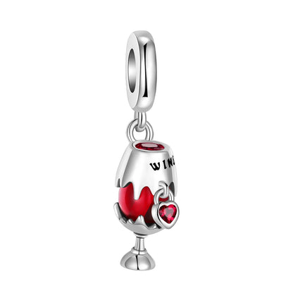 Original 925 Sterling Silver Red Charm Beads Set Heart Cherry Strawberry Flower Fish Zircon Accents for DIY Necklace and Bracelet Jewelry Gift