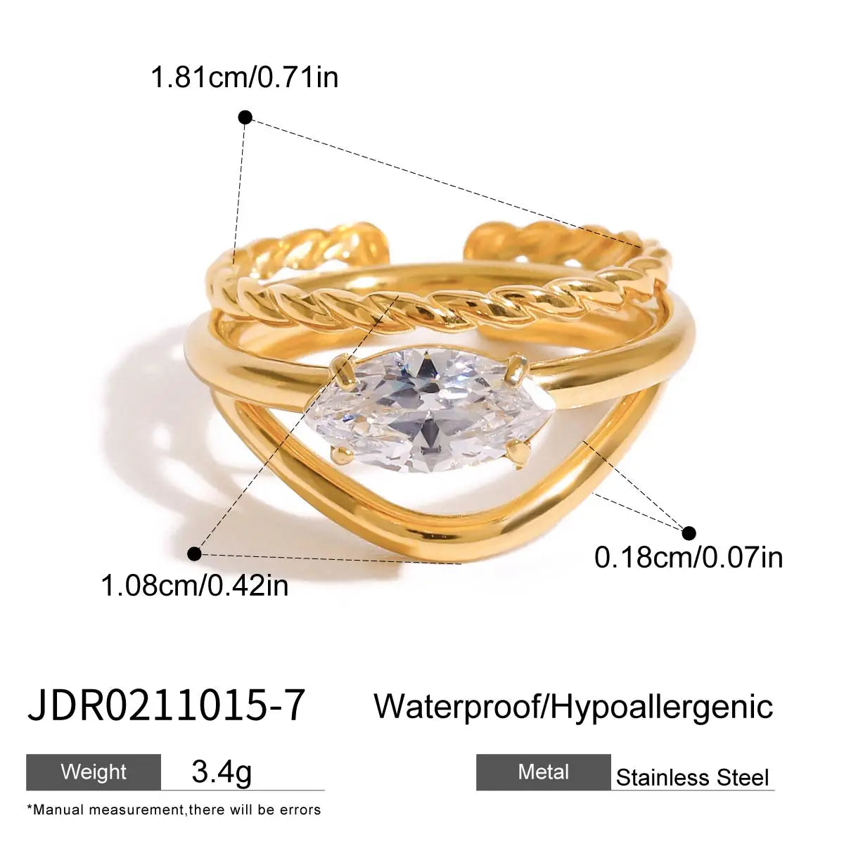 Youthway Elegant 18k Gold Plated Geometric Zirconia Ring Sets For Women Stainless Steel Fashion Jewelry