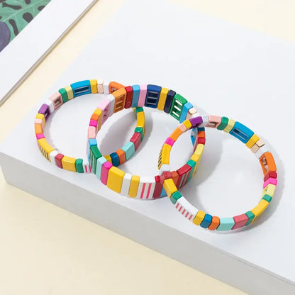 2024 Green Enamel Bracelets for Women - Elegant Beaded Elastic Bangles Accessories