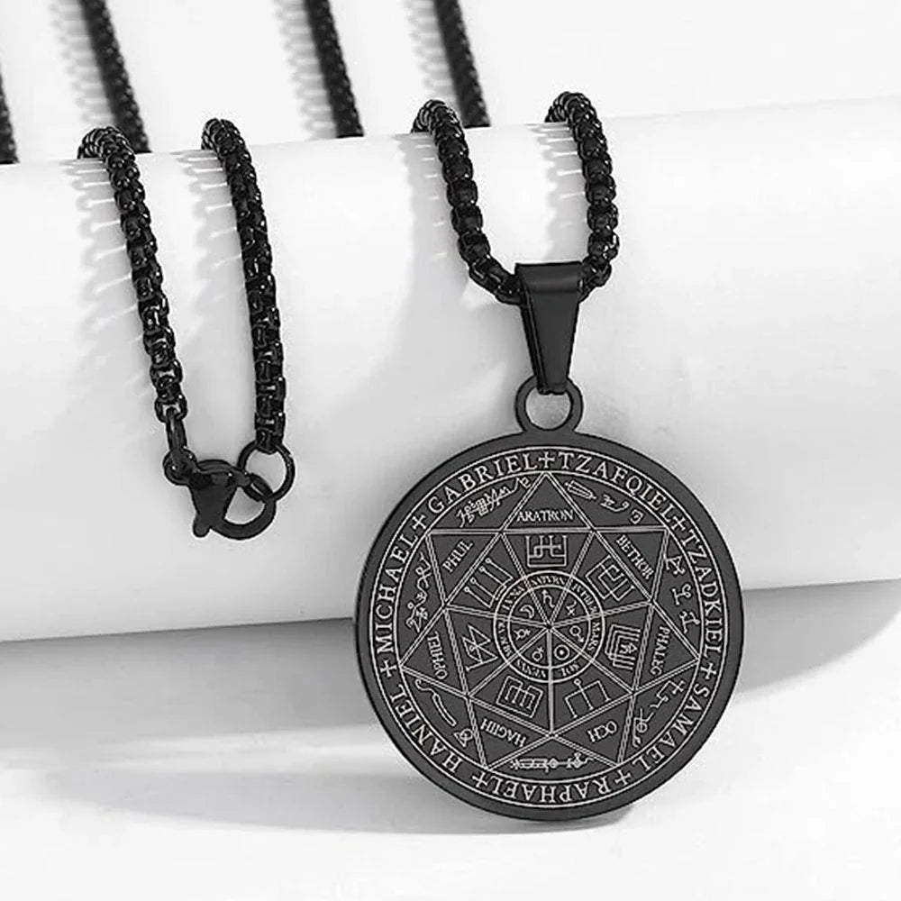 Men's Stainless Steel Seven Archangels Amulet Necklace Spiritual Protection Jewelry