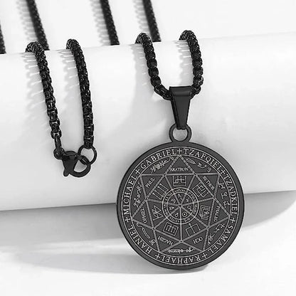 Men's Stainless Steel Seven Archangels Amulet Necklace Spiritual Protection Jewelry