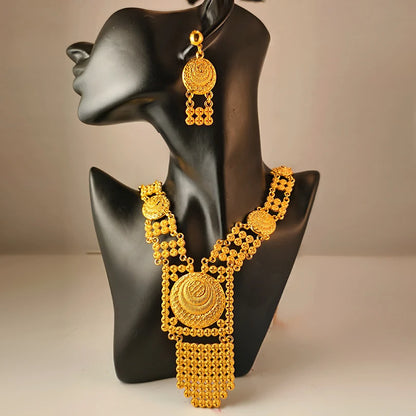 Dubai Gold Color African Jewelry Set for Women and Girls - Elegant Arabic Indian Wedding Necklace and Earrings