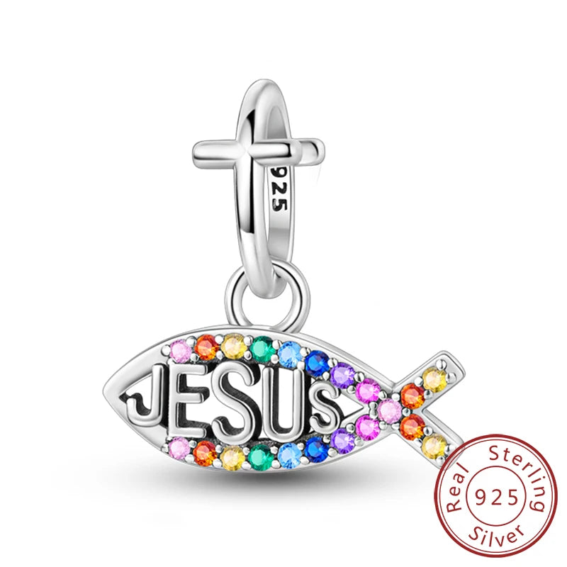925 Sterling Silver Charms Pendant Set for Bracelets Angel Devil's Eye Fatima's Hand Cross Women's Jewelry Gift KSC219