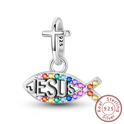 925 Sterling Silver Charms Pendant Set for Bracelets Angel Devil's Eye Fatima's Hand Cross Women's Jewelry Gift KSC219