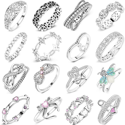 925 Silver Bow Ring with Zircon Bee Design for Women Mothers Day Gift Classic Fashion Jewelry Anniversary Birthday DIY Present for Mom