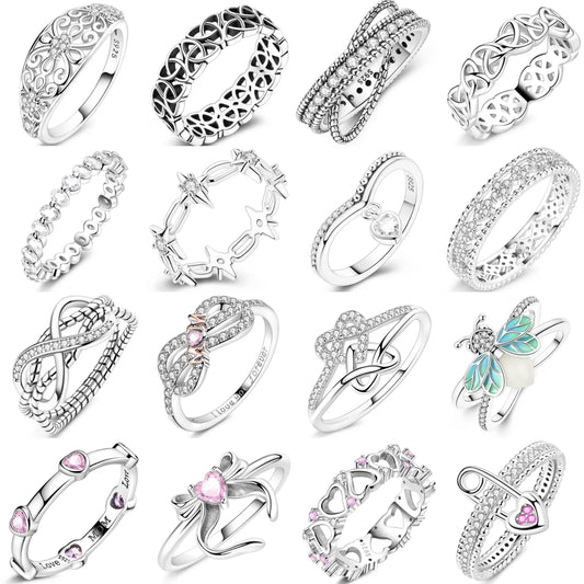 925 Silver Bow Ring with Zircon Bee Design for Women Mothers Day Gift Classic Fashion Jewelry Anniversary Birthday DIY Present for Mom