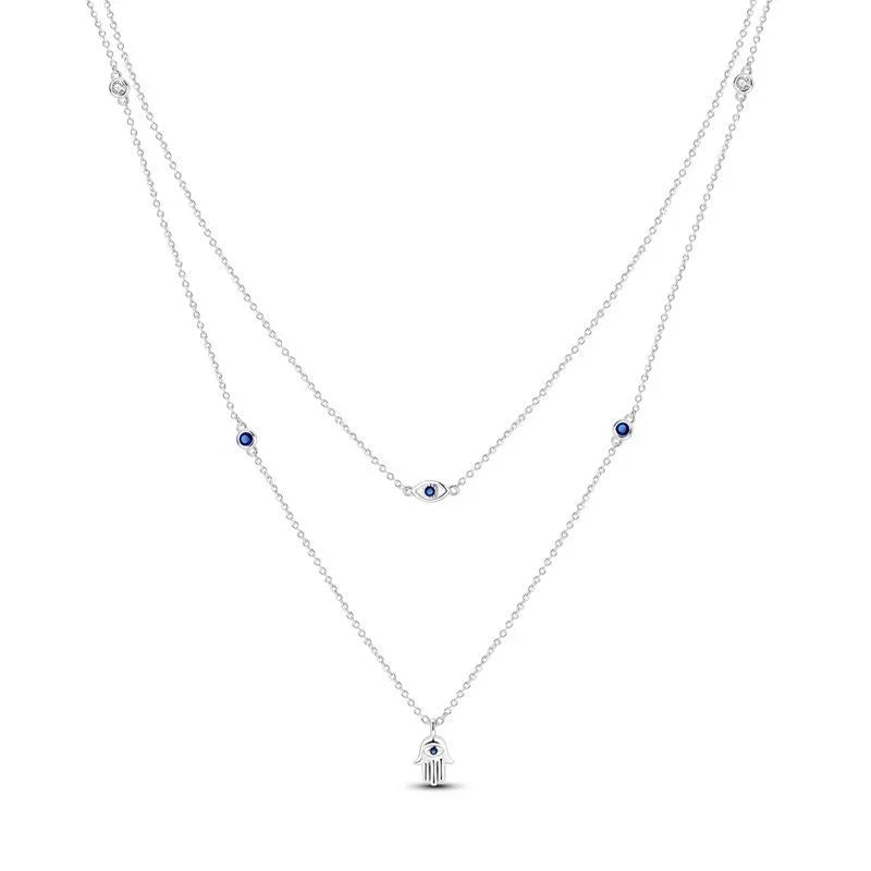 925 Sterling Silver Necklace with Pink Bow Heart Moon Butterfly Pendant Elegant Zircon Charm for Women Classic DIY Gift