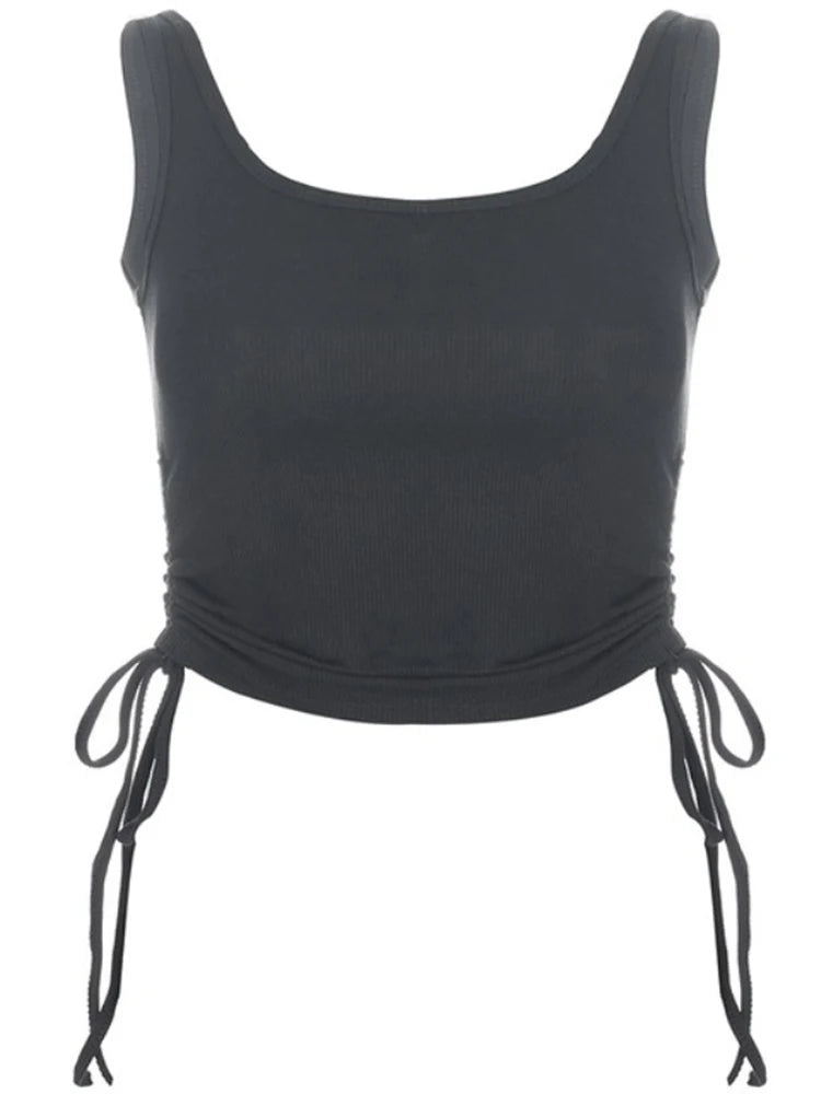 Ruched Tie Up Sleeveless Crop Top Women Summer Knit