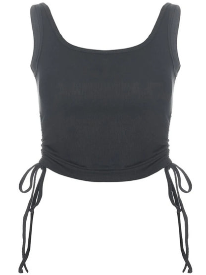 Ruched Tie Up Sleeveless Crop Top Women Summer Knit