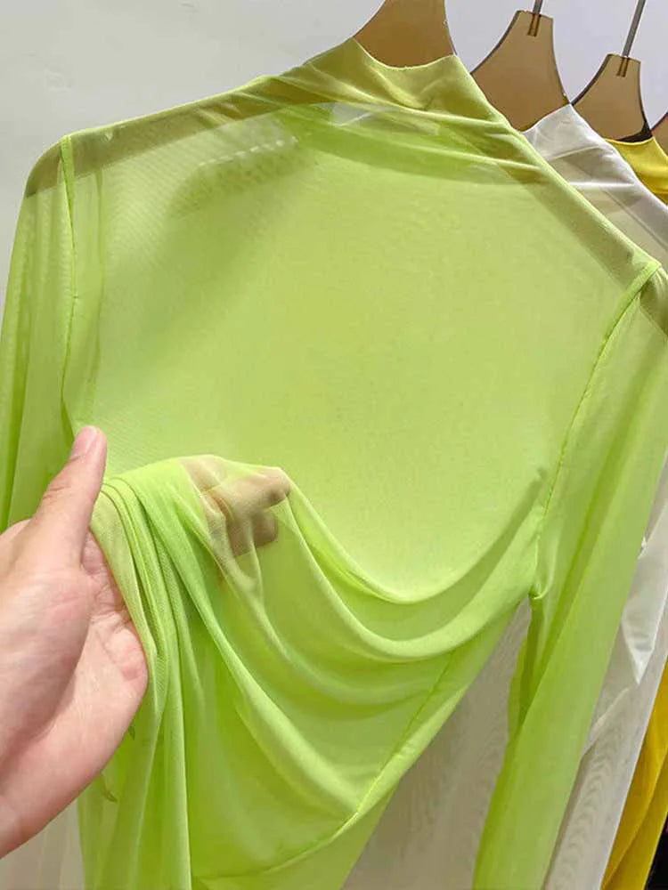 Dozw Transparent Gauze Top Women Half High Collar Sunscreen