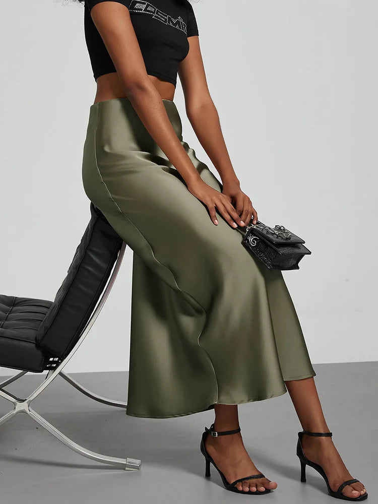 Satin Party Long Skirt High Waist Mermaid Fishtail Women