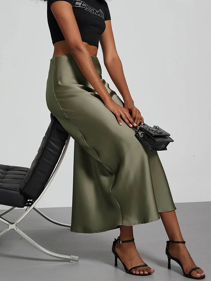 Satin Party Long Skirt High Waist Mermaid Fishtail Women