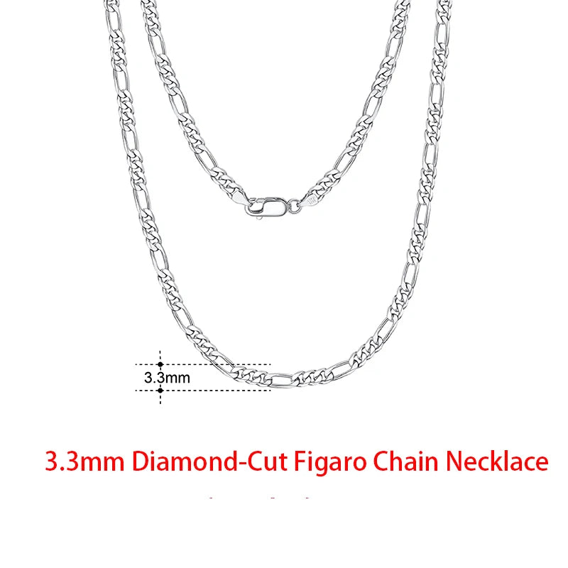 Rinntin 925 Sterling Silver Flat Mariner Chain Necklace Stylish Versatile Unisex Jewelry 3.3mm-Figaro Chain