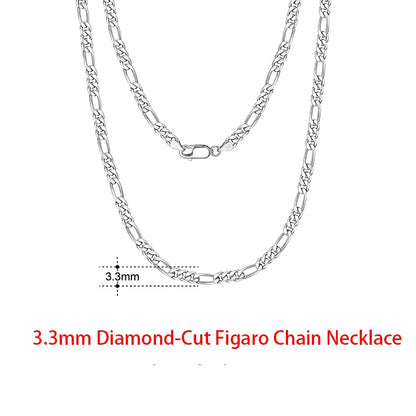 Rinntin 925 Sterling Silver Flat Mariner Chain Necklace Stylish Versatile Unisex Jewelry 3.3mm-Figaro Chain