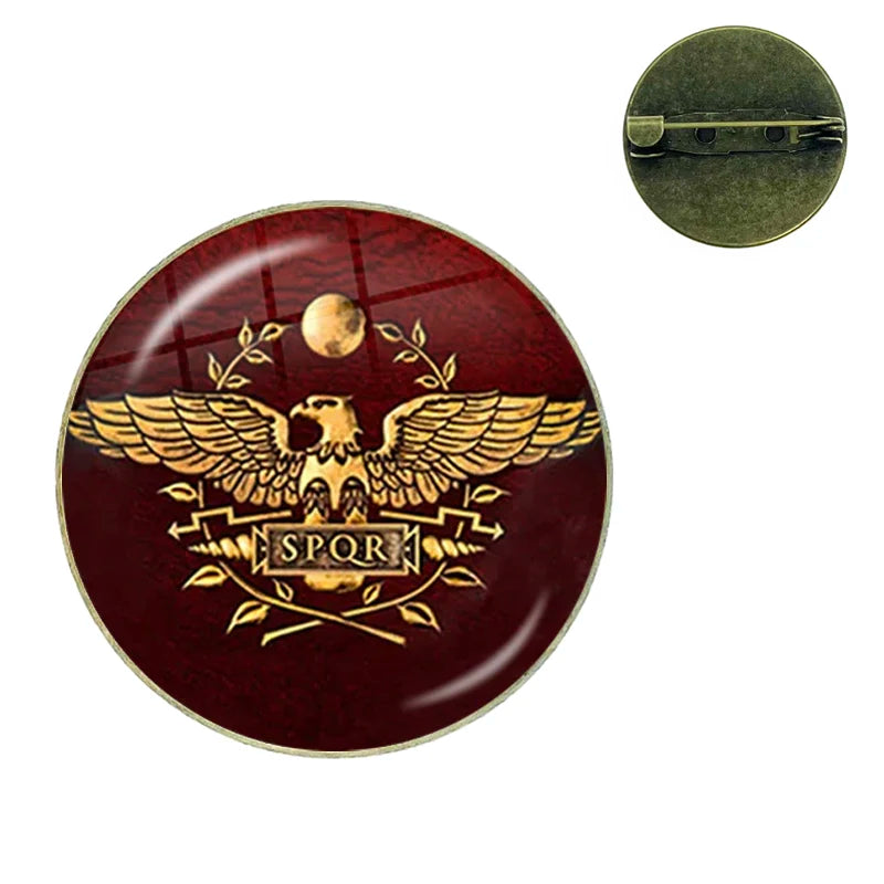 Vintage Roman Empire Legion Glass Cabochon Brooch Pins for Men and Women